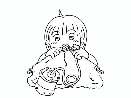 編み物に熱中、夢中 編み物,手編み,熱中,夢中,毛糸,棒針,手作り,ニット,趣味,挿絵のイラスト素材