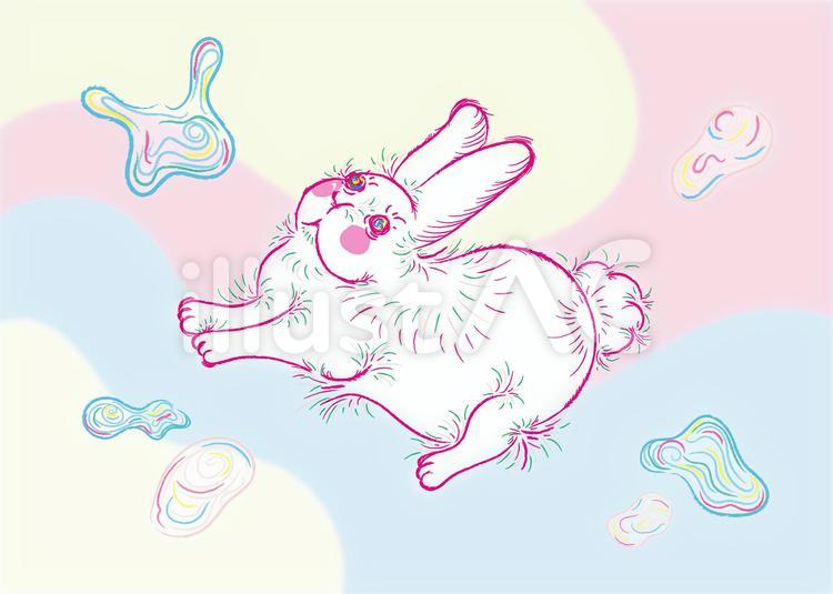 夢を彷徨ううさぎ1 手書き,手描き,うさぎのイラスト素材