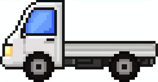 ドット絵の白の軽トラックです。 ドット絵,軽トラック,シンプル,軽自動車,トラック,荷台,配送車,運搬車,農業用,車両のイラスト素材