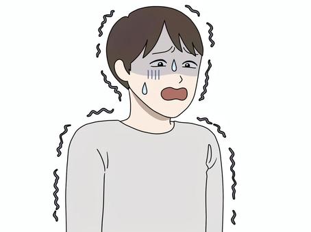 恐怖に震える男性 ブルブル,真っ青,冷や汗,ガクブル,怖い,怖すぎる,ホラー,怪談,心霊現象,寒いのイラスト素材