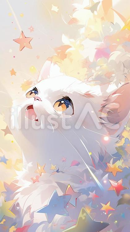白ネコと星1 動物,白猫,星のイラスト素材
