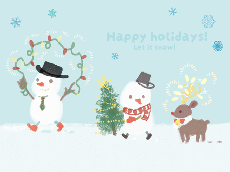 Happyholidays クリスマス,雪,だるま,xmas,christmas,カード,グリーティング,ポップ,トナカイ,デコレーションのイラスト素材
