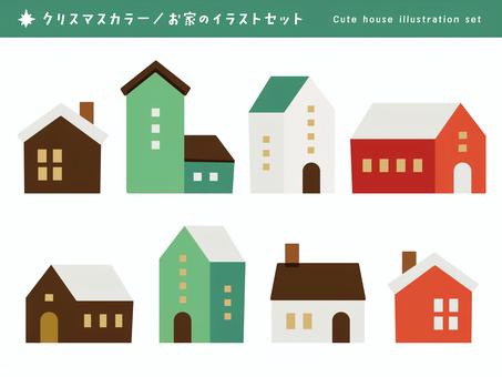 クリスマスカラーの街並みイラストセット クリスマスカラーの街並みイラストセット 街並み,家,住宅,クリスマス,12月,冬,クリスマスカラー,季節,イベント,積雪のイラスト素材