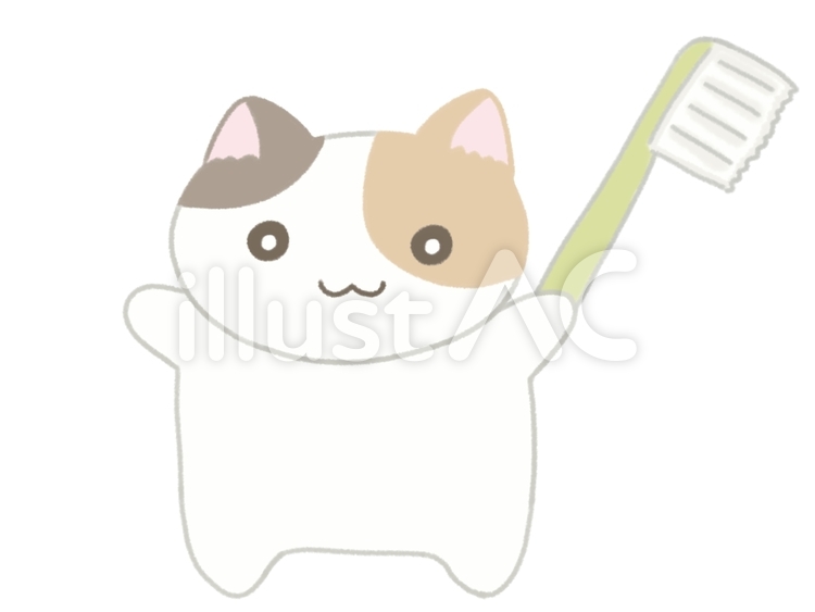 歯ブラシを持つ三毛猫 歯ブラシ,歯磨き,猫のイラスト素材