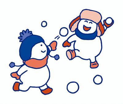 雪だるま_ぽいっ♪たのしい雪合戦 冬,雪,雪だるま,雪あそび,こども,兄弟,友達,雪合戦,冬休み,素材のイラスト素材