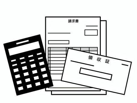 電卓と請求書・領収証のモノクロセット 電卓,請求書,領収証,領収書,計算,経理,会計,税金,確定申告,ビジネスのイラスト素材