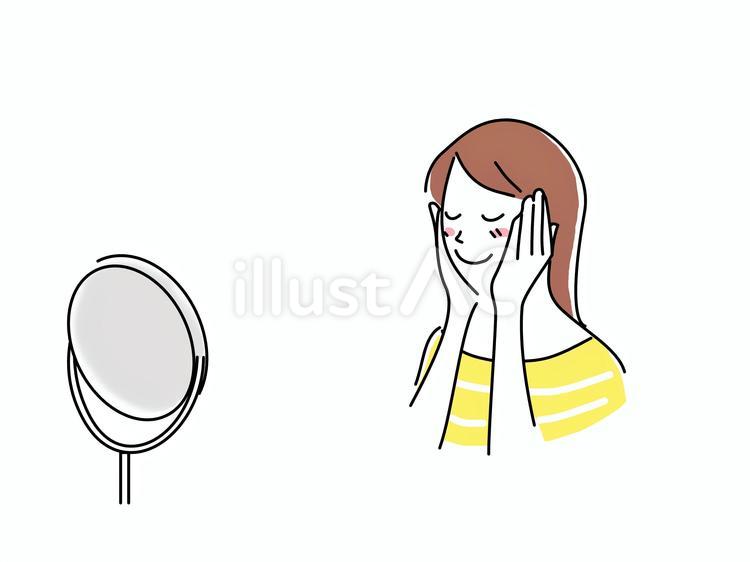 鏡の前でスキンケアをしている女性　色 スキンケア,女性,肌のイラスト素材