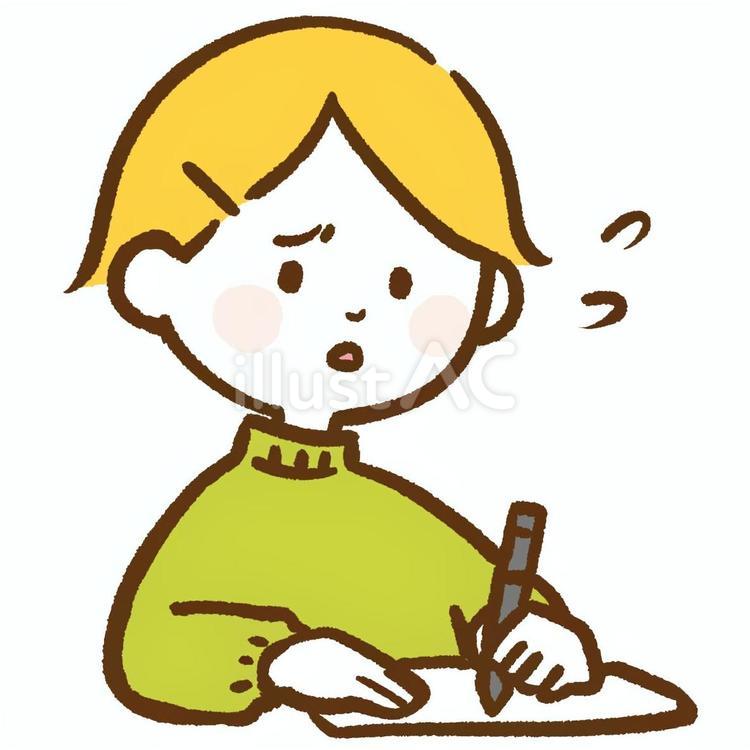 困りながら何かを書く女の子 書く,困る,人物のイラスト素材