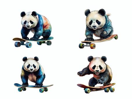 Panda riding a skateboard, skateboard, panda, animal, JPG and PNG