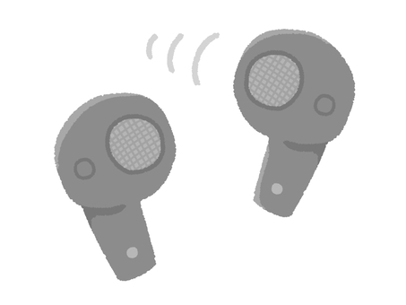 ワイヤレスイヤホン（ブラック） イヤホン,ワイヤレス,無線,音楽,聞く,黒色,デバイス,ガジェット,手描きのイラスト素材