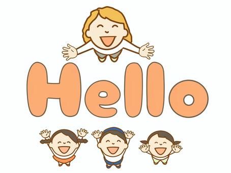 英会話　Hello 英会話,英語,子供,講師,英会話教室,チラシ,挿絵,小学生,３人,俯瞰のイラスト素材