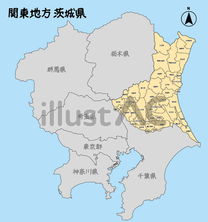 日本地図　日本　関東　地方　茨城県　地名 日本地図,日本,関東のイラスト素材