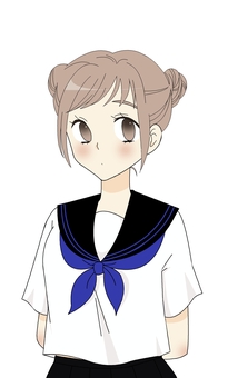 お団子頭のセーラー服の学生 人物,学生,セーラー服,女子,リボン,制服,萌え系,可愛い,アニメ調,漫画調のイラスト素材