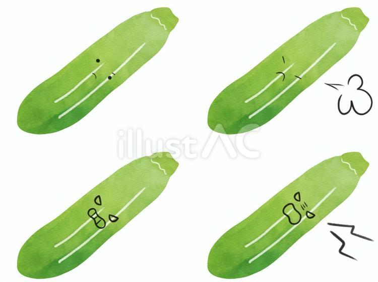 野菜のキャラの表情セット　怒　ズッキーニ ズッキーニ,野菜,キャラクターのイラスト素材