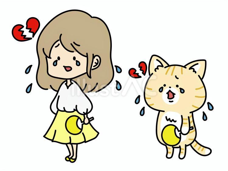 推し事が出来ない女の子と猫　黄色担当 推し活,涙,推しのイラスト素材