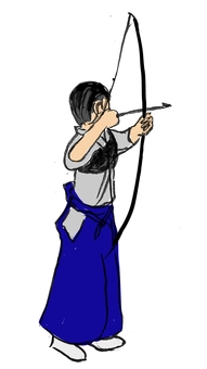 和弓 洋弓,弓,和弓,競技,アーチェリー,女性,競技用,日本式,袴,稽古着のイラスト素材