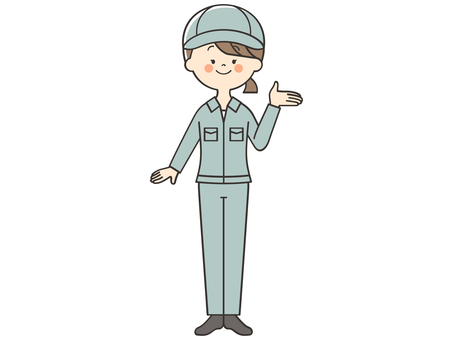 紹介する作業員女性 紹介,案内,説明,教える,紹介する,解説,アドバイス,重要,誘導,笑顔のイラスト素材