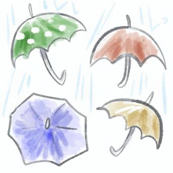 傘のイラスト 傘,雨,しずく,赤,緑,黄色,紫のイラスト素材