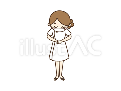 マスクをしておじぎする女性看護師