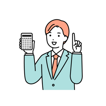 Suit man pointing with a calculator, businessman, calculator, finger pointing, JPG, PNG and AI