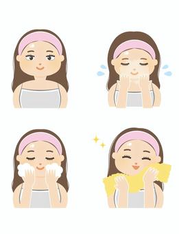 スキンケアをする女性セット スキンケアをする女性セット 女性,美容,洗顔,ベクター,スキンケア,健康,メイク落とし,美肌,つるつる,泡のイラスト素材