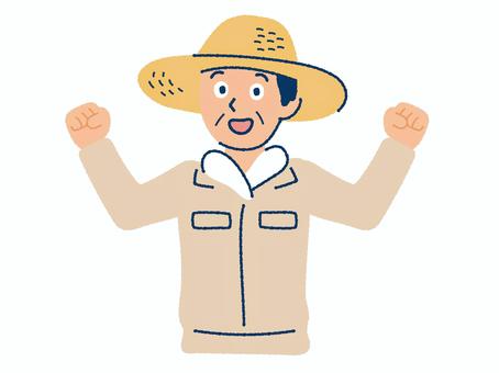ガッツポーズの農家の男性 農家,農業,作業服,おじさん,男性,はりきる,やる気になる,喜ぶ,ガッツポーズ,笑顔のイラスト素材