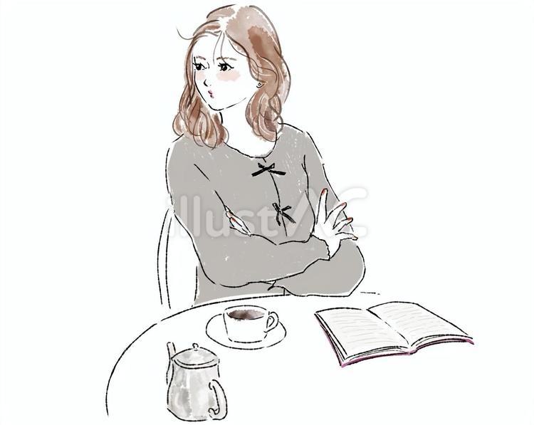 座って腕を組み本を読むおしゃれな女性 女性,本,リボンのイラスト素材