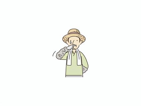 泣く農夫のおじいさん 悲しみ,泣く,感動,別れ,涙目,カラー,おじいさん,農家,農業,麦わら帽子のイラスト素材
