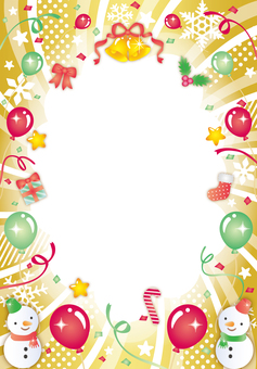 クリスマス会バルーンフレーム（縦） クリスマス,雪だるま,冬,雪,キラキラ,かわいい,フレーム,背景,カード,風船のイラスト素材