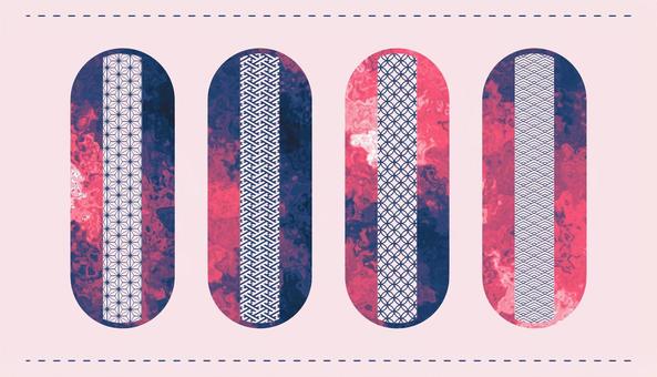 マーブル和柄の青とピンク縦長バナー バナー,縦長,長方形,デザイン,エレメント,流体,リキッド,和柄,麻の葉,紗綾形のイラスト素材