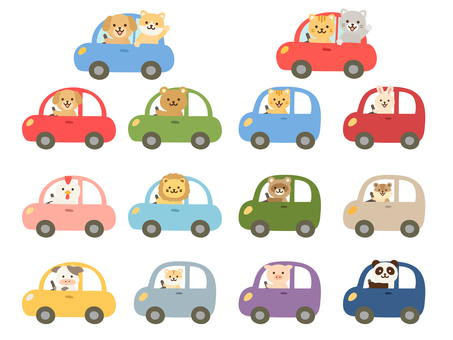 くるま_動物の運転手セット 車,動物,運転,乗用車,普通車,軽自動車,自動車,乗り物,かわいい,シンプルのイラスト素材