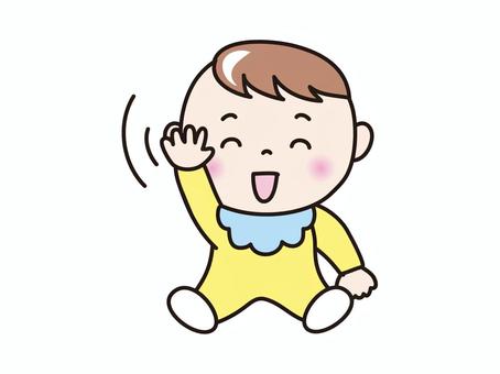 赤ちゃん（ハーイ） 人物,赤ちゃん,手をあげる,かわいい,ベビー,笑顔のイラスト素材