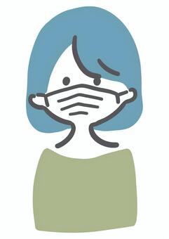 マスクをする女性 マスク,咳,エチケット,風邪,女性,シンプル,ラフタッチ,手書き風,感情,表情のイラスト素材