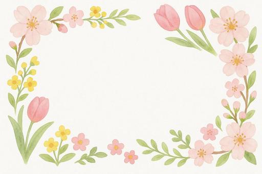 春の手書き水彩フレーム