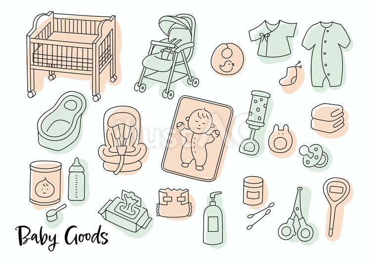 ベビー用品の手描き風素材（シンプル） ベビー用品,赤ちゃん,ベビーのイラスト素材