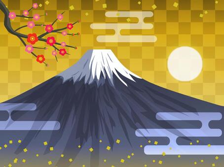 富士山（青） 富士山,初日の出,冬,正月,朝,風景,景色,雲,梅の花,自然のイラスト素材