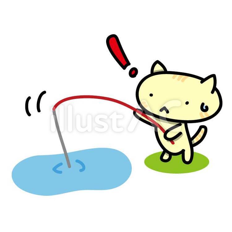 魚つりをするネコ ねこ,猫,ネコのイラスト素材