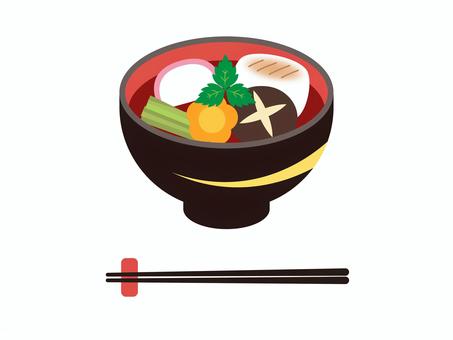 雑煮/箸あり 雑煮,箸,食べ物,お雑煮,餅,もち,おもち,お餅,食べる,飲食のイラスト素材