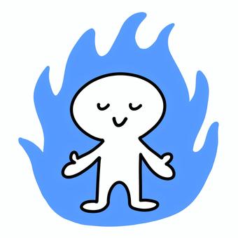 青色のオーラをまとい目を閉じる人 オーラ,青色,棒人間,ブルー,青,チャクラ,エネルギー,炎,火,燃えるのイラスト素材
