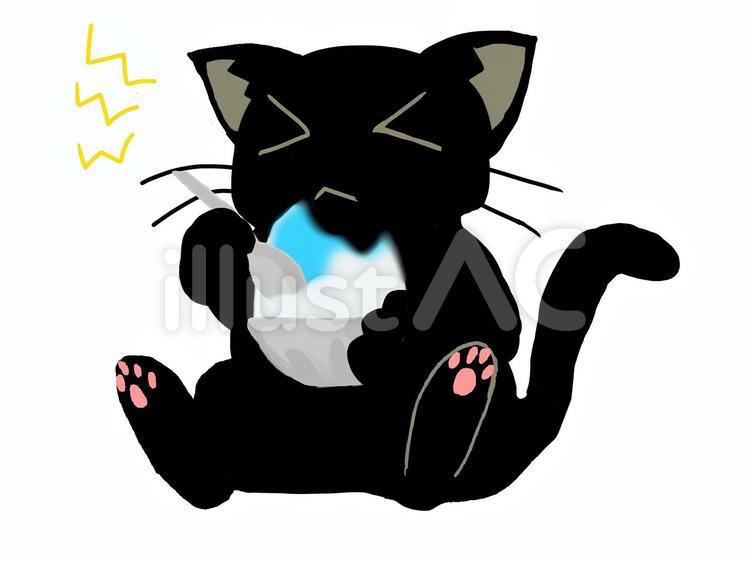 クロネコちゃんかき氷２　 ネコ,黒猫,シンプルのイラスト素材
