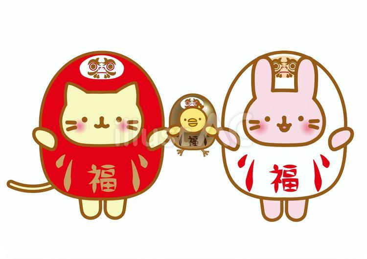 紅白だるまと動物達 紅白,だるま,年賀状のイラスト素材