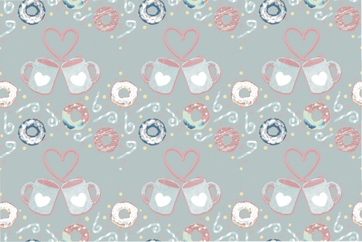 落ち着いたカフェの北欧柄 カフェ,コーヒー,コーヒーカップ,ドーナツ,北欧風,シームレス,背景,ブルーグレー,ナチュラル,雑貨のイラスト素材