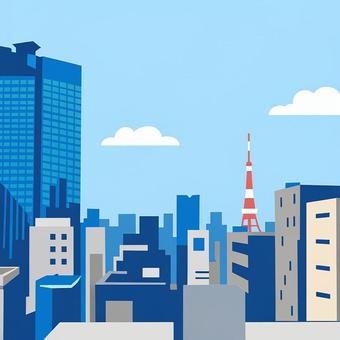 都会の風景、東京タワーを望む 都会の風景、東京タワーを望む 東京,東京タワー,都会,高層ビル,ビル群,風景,イラスト,シンプル,ポップ,ベクターのイラスト素材