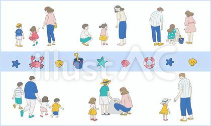 夏の親子イラストセット海遊び編