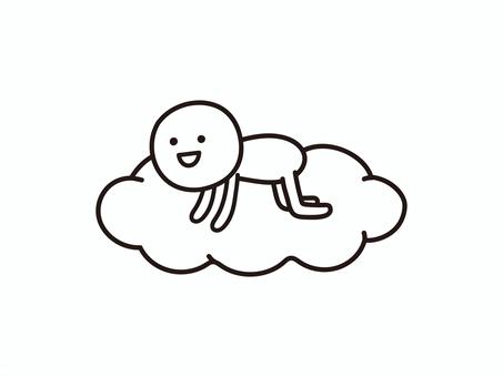 雲に乗って見下ろす棒人間のイラスト 雲,空,見下ろす,眺め,眺める,俯瞰,眺望,人,人物,棒人間のイラスト素材
