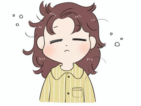 寝ぐせがついた女性 女性,人物,寝ぐせ,寝起き,パジャマ,早朝,早起き,寝坊,起床,寝巻のイラスト素材