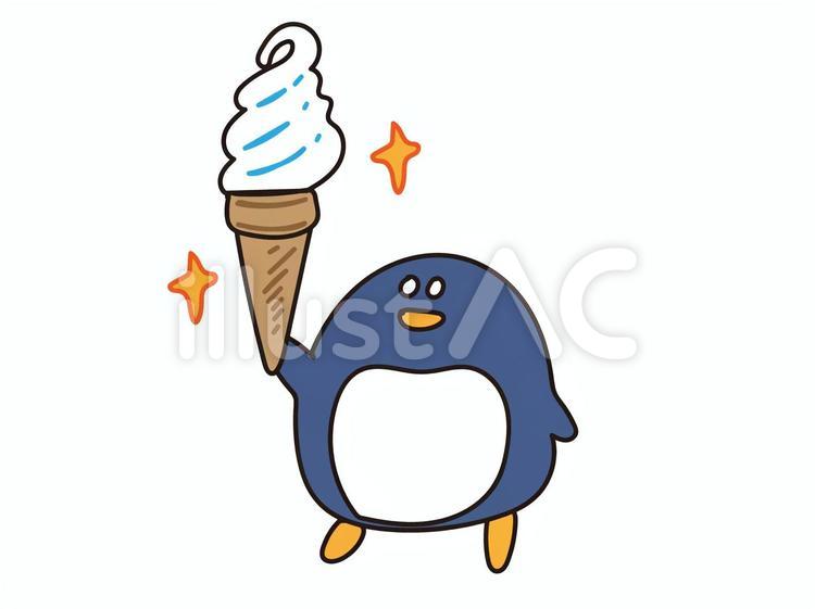 ソフトクリームを持つペンギン ペンギン,ソフトクリーム,アイスのイラスト素材