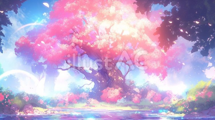 幻想的な桜の巨木 桜,巨木,湖のイラスト素材