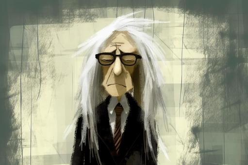 Illustration, senior citizens, gray hair, long, 