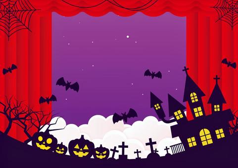 赤色のカーテンと可愛いハロウィンの背景